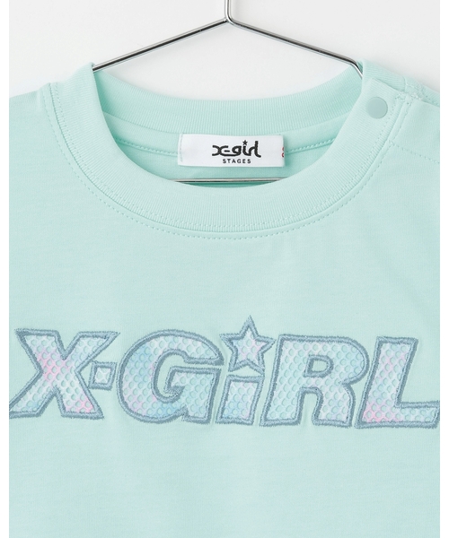 X-girl Stages(エックスガールステージス)の「総柄メッシュプリント ショート丈半袖Tシャツ(Tシャツ/カットソー・キッズ・ブラック/ライトブルー/ピンク・130cm/110cm/120cm/90cm/100cm/140cm)」の5枚目の写真