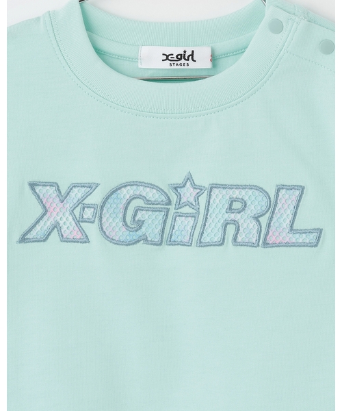 X-girl Stages(エックスガールステージス)の「総柄メッシュプリント ショート丈半袖Tシャツ(Tシャツ/カットソー・キッズ・ブラック/ライトブルー/ピンク・130cm/110cm/120cm/90cm/100cm/140cm)」の6枚目の写真