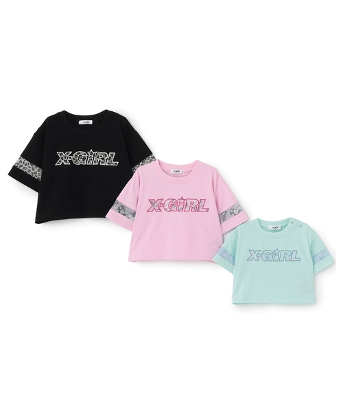 X-girl Stages(エックスガールステージス)の「総柄メッシュプリント ショート丈半袖Tシャツ(Tシャツ/カットソー・キッズ・ブラック/ライトブルー/ピンク・130cm/110cm/120cm/90cm/100cm/140cm)」の12枚目の写真