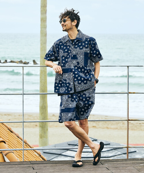 HAV-A-HANK(ハバハンク )の「HAV-A-HANK/ハバハンク HAV-A-HANK×FREAK'S STORE/ハバハンク 別注 バンダナ柄 S/Sオープンカラーシャツ(シャツ/ブラウス・メンズ・ネイビー/チャコールグレー・MEDIUM/LARGE)」の3枚目の写真