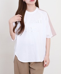 BRODIAEA 箔ロゴプリント配色切り替え半袖Tシャツ ハイブリットコットン