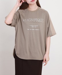 BRODIAEA 箔ロゴプリント配色切り替え半袖Tシャツ ハイブリットコットン
