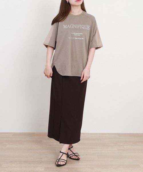 BRODIAEA（ブローディア）の「BRODIAEA 箔ロゴプリント配色切り替え半袖Tシャツ ハイブリットコットン（Tシャツ/カットソー・レディース・オフホワイト/グレイッシュベージュ/ブルーグリーン/ブラック・40）」の13枚目の写真