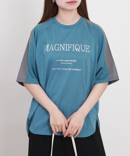 BRODIAEA（ブローディア）の「BRODIAEA 箔ロゴプリント配色切り替え半袖Tシャツ ハイブリットコットン（Tシャツ/カットソー・レディース・オフホワイト/グレイッシュベージュ/ブルーグリーン/ブラック・40）」の14枚目の写真