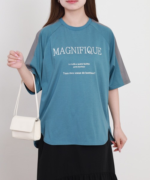 BRODIAEA（ブローディア）の「BRODIAEA 箔ロゴプリント配色切り替え半袖Tシャツ ハイブリットコットン（Tシャツ/カットソー・レディース・オフホワイト/グレイッシュベージュ/ブルーグリーン/ブラック・40）」の15枚目の写真