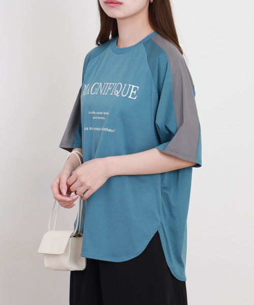 BRODIAEA（ブローディア）の「BRODIAEA 箔ロゴプリント配色切り替え半袖Tシャツ ハイブリットコットン（Tシャツ/カットソー・レディース・オフホワイト/グレイッシュベージュ/ブルーグリーン/ブラック・40）」の17枚目の写真