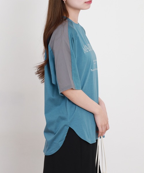 BRODIAEA（ブローディア）の「BRODIAEA 箔ロゴプリント配色切り替え半袖Tシャツ ハイブリットコットン（Tシャツ/カットソー・レディース・オフホワイト/グレイッシュベージュ/ブルーグリーン/ブラック・40）」の18枚目の写真
