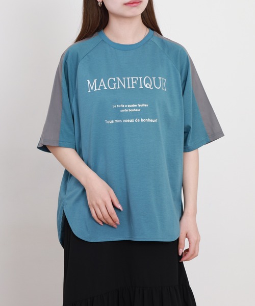 BRODIAEA（ブローディア）の「BRODIAEA 箔ロゴプリント配色切り替え半袖Tシャツ ハイブリットコットン（Tシャツ/カットソー・レディース・オフホワイト/グレイッシュベージュ/ブルーグリーン/ブラック・40）」の21枚目の写真