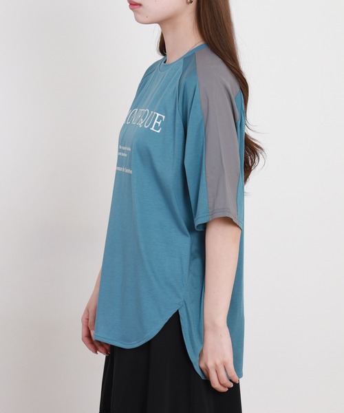 BRODIAEA（ブローディア）の「BRODIAEA 箔ロゴプリント配色切り替え半袖Tシャツ ハイブリットコットン（Tシャツ/カットソー・レディース・オフホワイト/グレイッシュベージュ/ブルーグリーン/ブラック・40）」の22枚目の写真