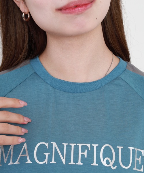 BRODIAEA（ブローディア）の「BRODIAEA 箔ロゴプリント配色切り替え半袖Tシャツ ハイブリットコットン（Tシャツ/カットソー・レディース・オフホワイト/グレイッシュベージュ/ブルーグリーン/ブラック・40）」の6枚目の写真