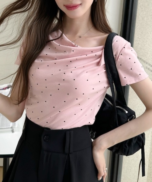 Ada.（エイダ）の「ドット柄 ドレープネック タイト シルエット カットソー（Tシャツ/カットソー・レディース・ピンク/アイボリー/ブラック/グレー/ブルー・FREE）」の5枚目の写真