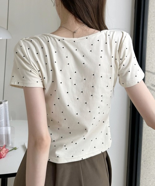 Ada.（エイダ）の「ドット柄 ドレープネック タイト シルエット カットソー（Tシャツ/カットソー・レディース・ピンク/アイボリー/ブラック/グレー/ブルー・FREE）」の10枚目の写真