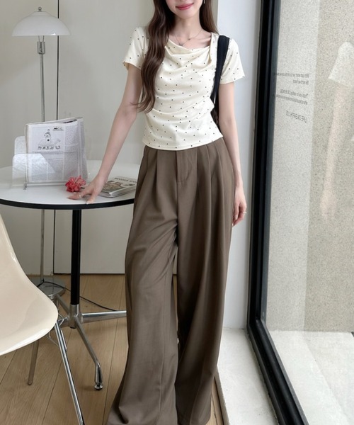 Ada.（エイダ）の「ドット柄 ドレープネック タイト シルエット カットソー（Tシャツ/カットソー・レディース・ピンク/アイボリー/ブラック/グレー/ブルー・FREE）」の8枚目の写真