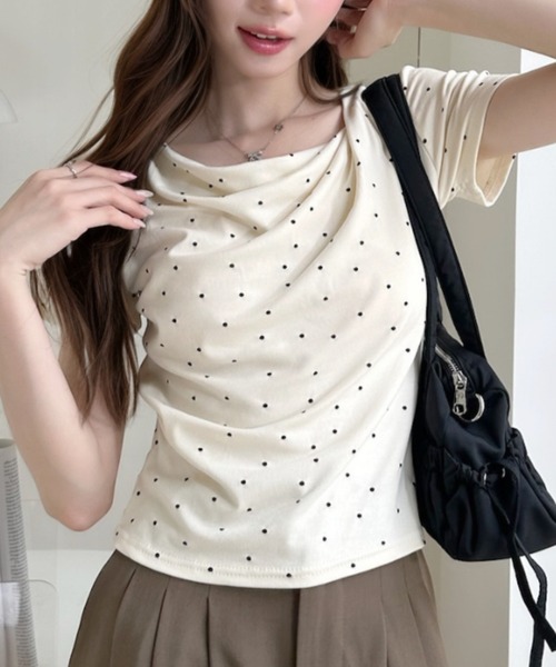 Ada.（エイダ）の「ドット柄 ドレープネック タイト シルエット カットソー（Tシャツ/カットソー・レディース・ピンク/アイボリー/ブラック/グレー/ブルー・FREE）」の11枚目の写真