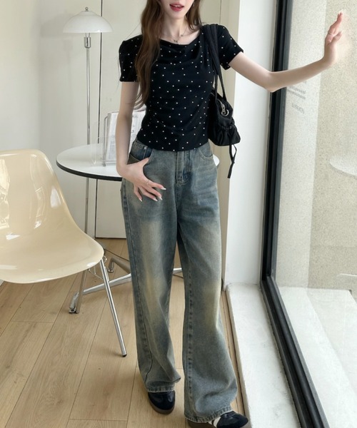 Ada.（エイダ）の「ドット柄 ドレープネック タイト シルエット カットソー（Tシャツ/カットソー・レディース・ピンク/アイボリー/ブラック/グレー/ブルー・FREE）」の13枚目の写真