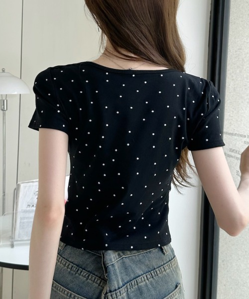 Ada.（エイダ）の「ドット柄 ドレープネック タイト シルエット カットソー（Tシャツ/カットソー・レディース・ピンク/アイボリー/ブラック/グレー/ブルー・FREE）」の14枚目の写真
