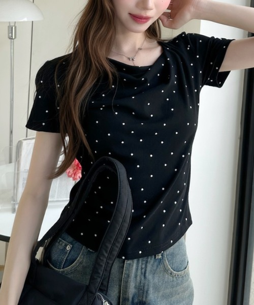 Ada.（エイダ）の「ドット柄 ドレープネック タイト シルエット カットソー（Tシャツ/カットソー・レディース・ピンク/アイボリー/ブラック/グレー/ブルー・FREE）」の12枚目の写真