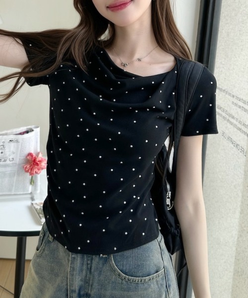Ada.（エイダ）の「ドット柄 ドレープネック タイト シルエット カットソー（Tシャツ/カットソー・レディース・ピンク/アイボリー/ブラック/グレー/ブルー・FREE）」の15枚目の写真