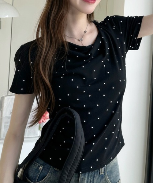 Ada.（エイダ）の「ドット柄 ドレープネック タイト シルエット カットソー（Tシャツ/カットソー・レディース・ピンク/アイボリー/ブラック/グレー/ブルー・FREE）」の16枚目の写真