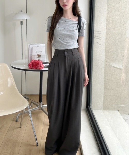 Ada.（エイダ）の「ドット柄 ドレープネック タイト シルエット カットソー（Tシャツ/カットソー・レディース・ピンク/アイボリー/ブラック/グレー/ブルー・FREE）」の18枚目の写真