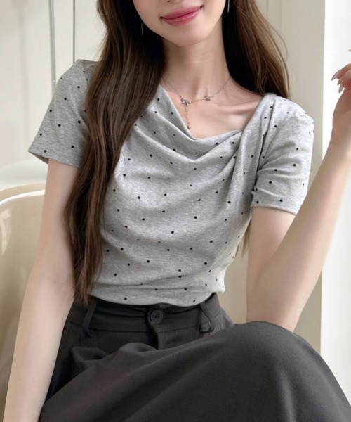 Ada.（エイダ）の「ドット柄 ドレープネック タイト シルエット カットソー（Tシャツ/カットソー・レディース・ピンク/アイボリー/ブラック/グレー/ブルー・FREE）」の20枚目の写真