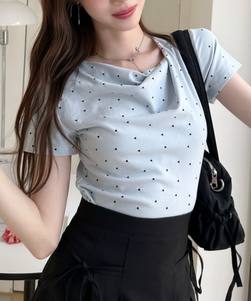 Ada.（エイダ）の「ドット柄 ドレープネック タイト シルエット カットソー（Tシャツ/カットソー・レディース・ピンク/アイボリー/ブラック/グレー/ブルー・FREE）」の22枚目の写真