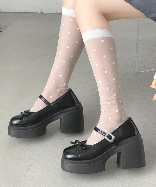 Shoes in Closet(シューズインクローゼット)の「+9.5㎝ 軽量 厚底 リボン メリージェーン パンプス ローファー 491(ローファー・レディース・ブラック/アイボリー/シルバー/ダークブラウン・S/M/L/LL)」の12枚目の写真