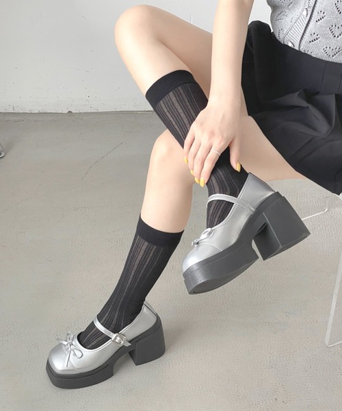 Shoes in Closet(シューズインクローゼット)の「+9.5㎝ 軽量 厚底 リボン メリージェーン パンプス ローファー 491(ローファー・レディース・ブラック/アイボリー/シルバー/ダークブラウン・S/M/L/LL)」の18枚目の写真