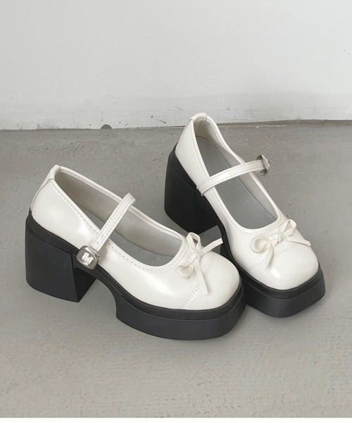 Shoes in Closet(シューズインクローゼット)の「+9.5㎝ 軽量 厚底 リボン メリージェーン パンプス ローファー 491(ローファー・レディース・ブラック/アイボリー/シルバー/ダークブラウン・S/M/L/LL)」の9枚目の写真