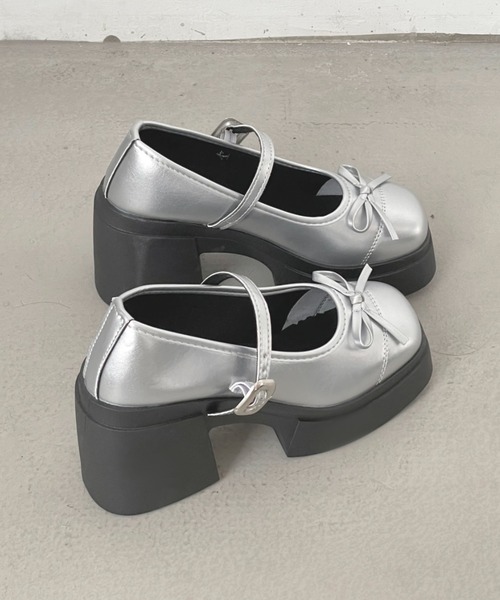 Shoes in Closet(シューズインクローゼット)の「+9.5㎝ 軽量 厚底 リボン メリージェーン パンプス ローファー 491(ローファー・レディース・ブラック/アイボリー/シルバー/ダークブラウン・S/M/L/LL)」の19枚目の写真