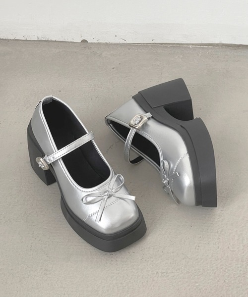 Shoes in Closet(シューズインクローゼット)の「+9.5㎝ 軽量 厚底 リボン メリージェーン パンプス ローファー 491(ローファー・レディース・ブラック/アイボリー/シルバー/ダークブラウン・S/M/L/LL)」の20枚目の写真