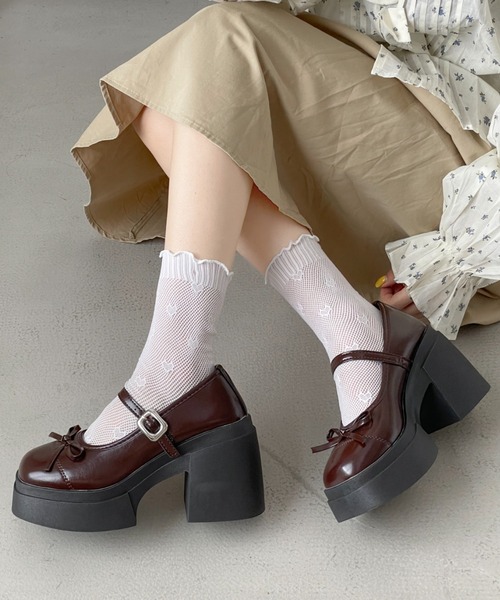 Shoes in Closet(シューズインクローゼット)の「+9.5㎝ 軽量 厚底 リボン メリージェーン パンプス ローファー 491(ローファー・レディース・ブラック/アイボリー/シルバー/ダークブラウン・S/M/L/LL)」の21枚目の写真