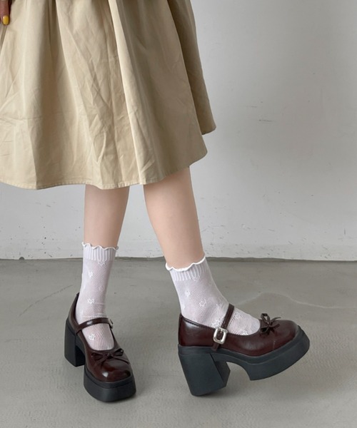 Shoes in Closet(シューズインクローゼット)の「+9.5㎝ 軽量 厚底 リボン メリージェーン パンプス ローファー 491(ローファー・レディース・ブラック/アイボリー/シルバー/ダークブラウン・S/M/L/LL)」の22枚目の写真