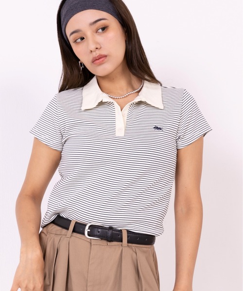 POLOCHAMPS(ポロチャンプス)の「【POLOCHAMPS】ポロチャンプス/襟付きTシャツ(Tシャツ/カットソー・レディース・ブラック/サックスブルー/ネイビー/グリーン/ピンク・FREE)」の3枚目の写真