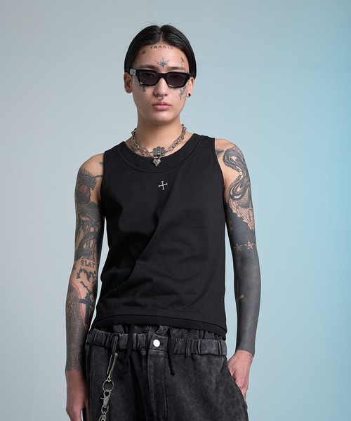 CREO STORE(クレオストア)の「Neutral Daily Tank/ニュートラルデイリータンク/レイヤードタンクトップ/洗える(Tシャツ/カットソー・メンズ・ブラック/ホワイト・1/2)」の1枚目の写真