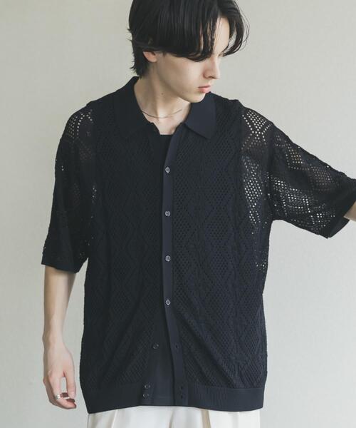SENSE OF PLACE by URBAN RESEARCH(センスオブプレイスバイアーバンリサーチ)の「『洗濯可』ドライタッチメッシュシャツカーディガン(カーディガン/ボレロ・メンズ・ブルー/ブラック/ミント・LARGE/MEDIUM)」の5枚目の写真