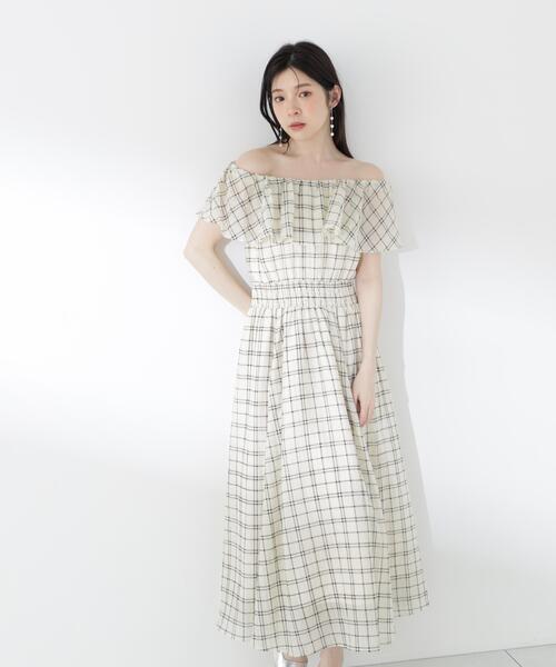 PROPORTION BODY DRESSING(プロポーションボディドレッシング)の「シアーチェック2WAYオフショルワンピース / 1216140505(ワンピース・レディース・ブラウン/ホワイト系その他・MEDIUM/P/S/SMALL)」の2枚目の写真
