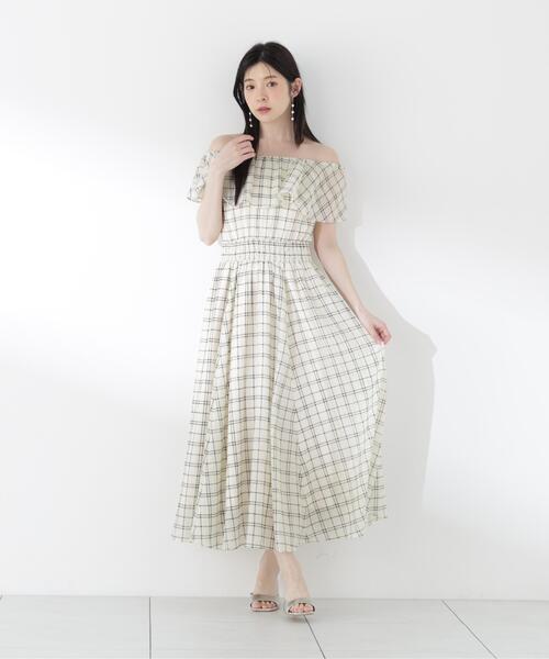 PROPORTION BODY DRESSING(プロポーションボディドレッシング)の「シアーチェック2WAYオフショルワンピース / 1216140505(ワンピース・レディース・ブラウン/ホワイト系その他・MEDIUM/P/S/SMALL)」の5枚目の写真