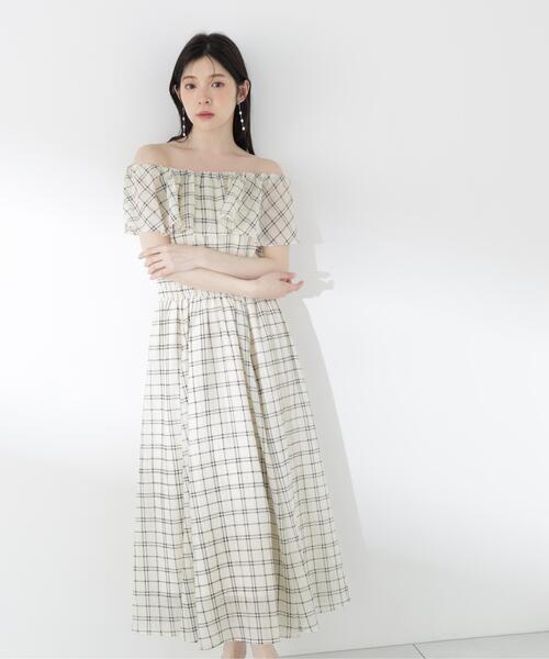 PROPORTION BODY DRESSING(プロポーションボディドレッシング)の「シアーチェック2WAYオフショルワンピース / 1216140505(ワンピース・レディース・ブラウン/ホワイト系その他・MEDIUM/P/S/SMALL)」の6枚目の写真