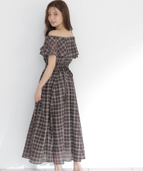 PROPORTION BODY DRESSING(プロポーションボディドレッシング)の「シアーチェック2WAYオフショルワンピース / 1216140505(ワンピース・レディース・ブラウン/ホワイト系その他・MEDIUM/P/S/SMALL)」の20枚目の写真
