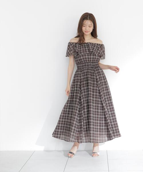 PROPORTION BODY DRESSING(プロポーションボディドレッシング)の「シアーチェック2WAYオフショルワンピース / 1216140505(ワンピース・レディース・ブラウン/ホワイト系その他・MEDIUM/P/S/SMALL)」の21枚目の写真