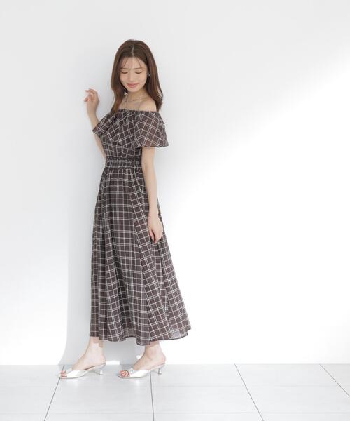 PROPORTION BODY DRESSING(プロポーションボディドレッシング)の「シアーチェック2WAYオフショルワンピース / 1216140505(ワンピース・レディース・ブラウン/ホワイト系その他・MEDIUM/P/S/SMALL)」の22枚目の写真