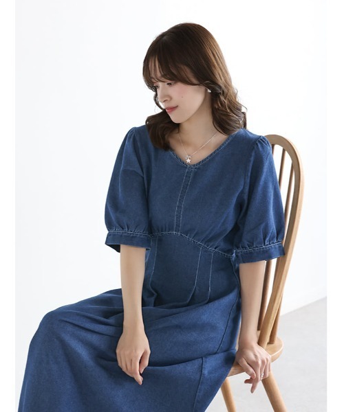 fifth(フィフス)の「ウエスト切替Vネックデニムワンピース(ワンピース・レディース・ブラック/ネイビー・XS/M)」の7枚目の写真