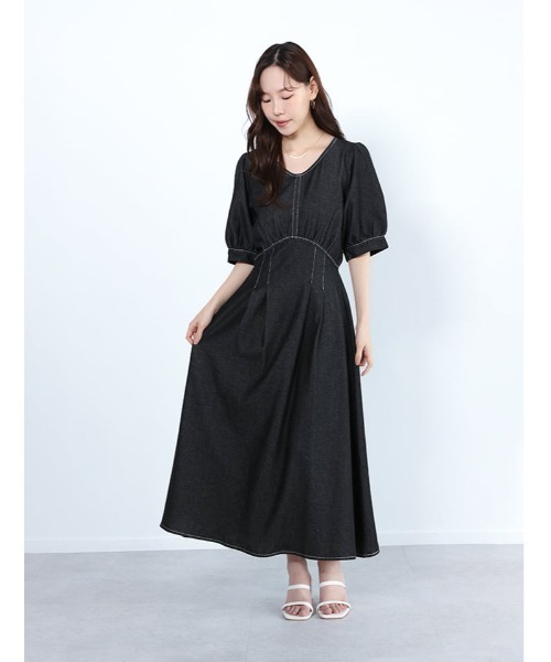 fifth(フィフス)の「ウエスト切替Vネックデニムワンピース(ワンピース・レディース・ブラック/ネイビー・XS/M)」の3枚目の写真