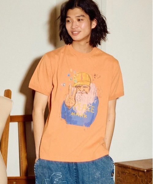 go slow caravan(ゴースローキャラバン)の「メランジェ G/D リンガー TEE KON TON FARMER(Tシャツ/カットソー・メンズ・ライトイエロー/オレンジ・X-LARGE/LARGE/MEDIUM/SMALL)」の2枚目の写真