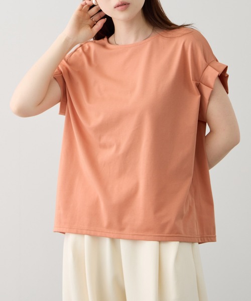 NAVY(ネイビー)の「【SARARI /サラリ】接触冷感 DRY UVカット 袖タッククルーネック UVカットカットソー(Tシャツ/カットソー・レディース・ベージュ/オレンジ/チャコール・M/L)」の3枚目の写真