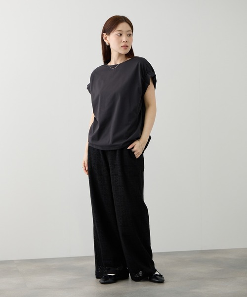 NAVY(ネイビー)の「【SARARI /サラリ】接触冷感 DRY UVカット 袖タッククルーネック UVカットカットソー(Tシャツ/カットソー・レディース・ベージュ/オレンジ/チャコール・M/L)」の6枚目の写真
