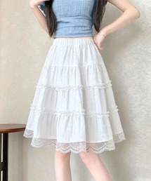 フリル レース ティアード ミディスカート
