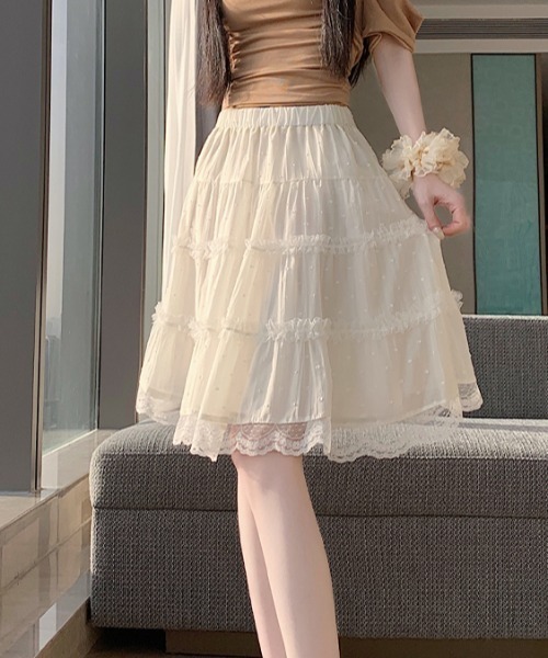 AMAJI（アマジ）の「フリル レース ティアード ミディスカート（スカート・レディース・ブラック/ホワイト/ベージュ・SMALL/MEDIUM/LARGE/X-LARGE）」の6枚目の写真