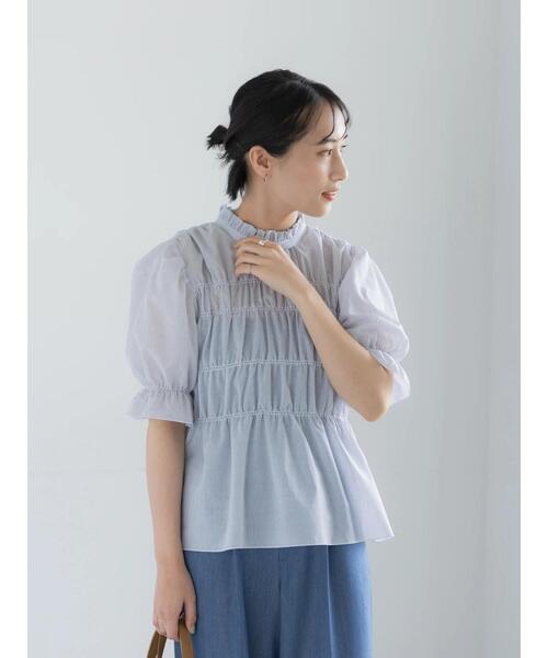 Te chichi(テチチ)の「スタンドフリルシャーリングブラウス(シャツ/ブラウス・レディース・ネイビー/オフホワイト/ブルー・F)」の8枚目の写真
